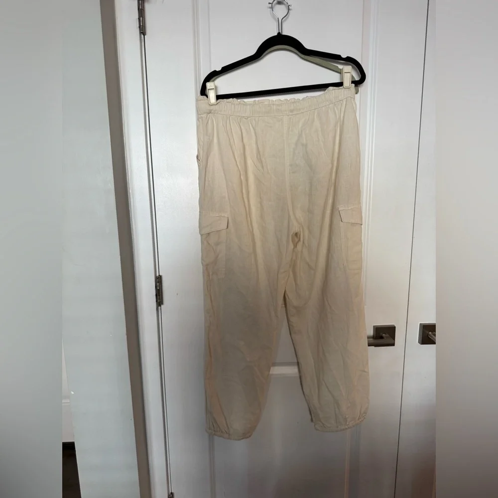 Aerie Cargo Pants Linen Blend Joggers khaki chino Paper Bag